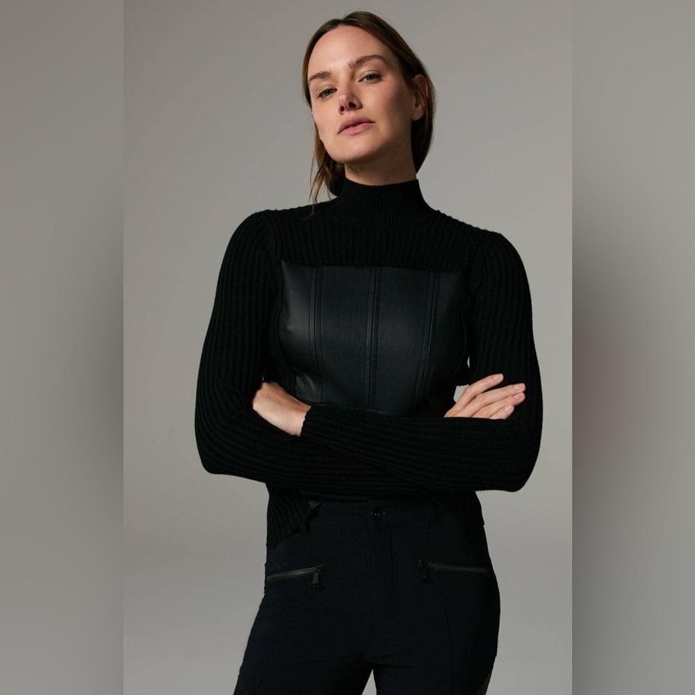 $378 NWT ALP N ROCK Women’s Black Clara Ribbed Mock Neck Sweater, Size MEDIUM